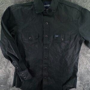 Wrangler Black Long Sleeve Pearl Snap Shirt Large Western W/ Pockets Adult